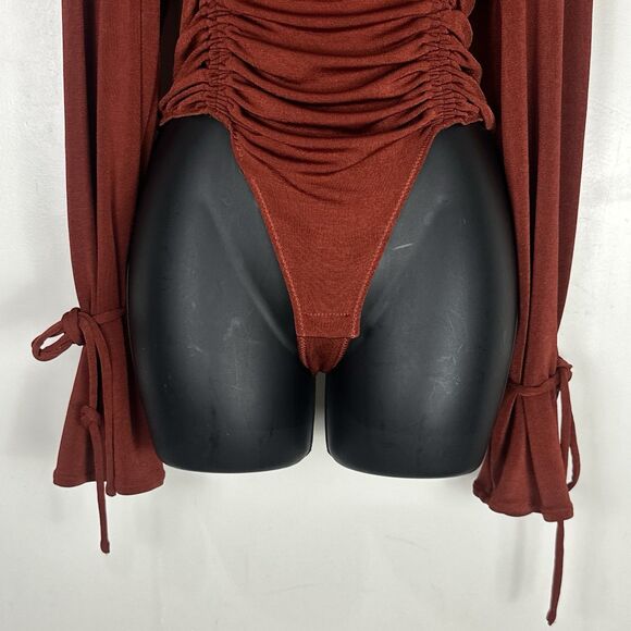 Free People Intimately Meant To Be Bodysuit S In Red / Rust Bell Long Sleeve - Picture 6 of 16